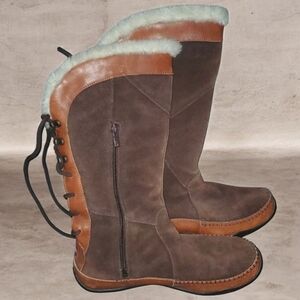 The North Face Boots Moccasin  Brown Suede Leather Faux Fur Zipper Womens Size 8
